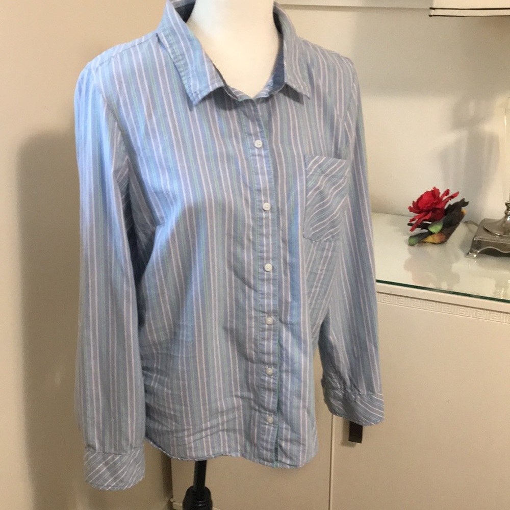 Tommy Hilfiger Blue Striped Button-Up Shirt Size L